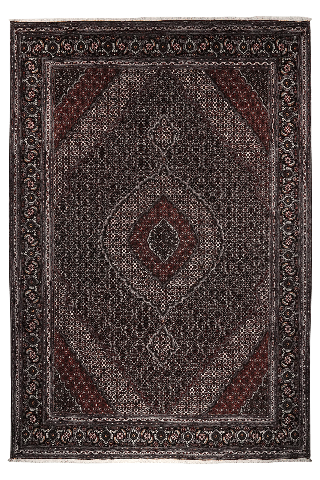 Tabriz 40 Raj — Hand-knotted, 250x359 cm, Black, 100% Virgin Wool | Main view