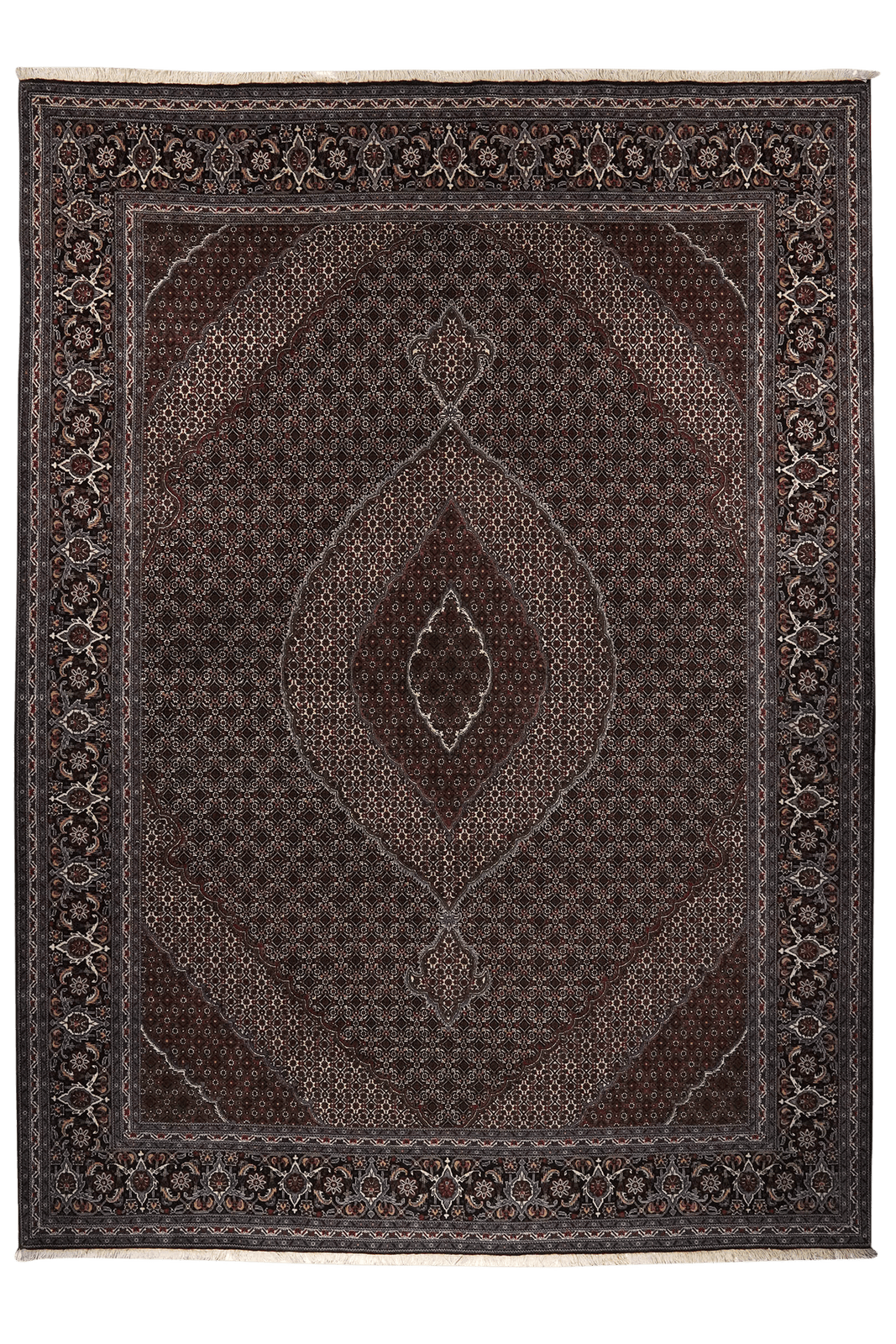 Tabriz 40 Raj — Hand-knotted, 253x352 cm, Black, 100% Virgin Wool | Main view