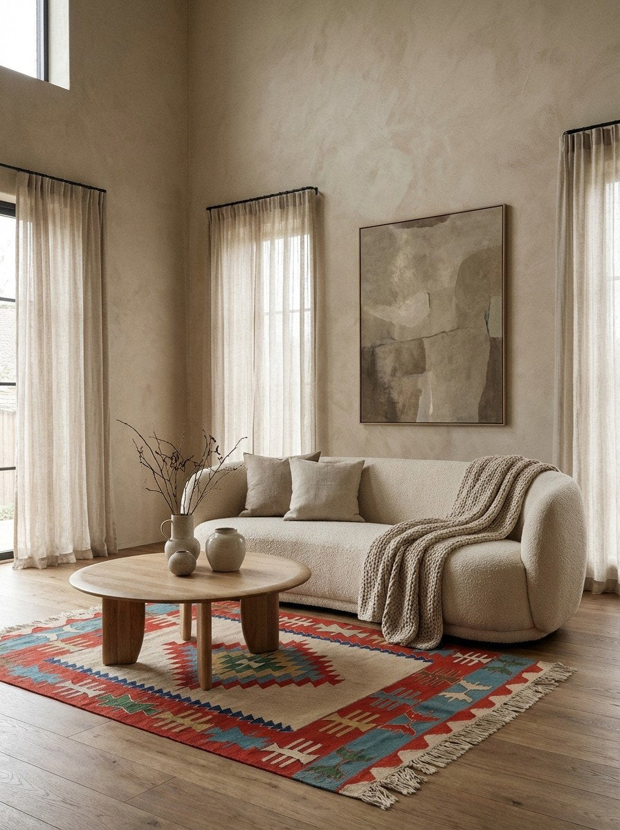 Kelim — Handgefertigt, 173x118 cm, Bunt, 100% Virgin Wool | Detail view