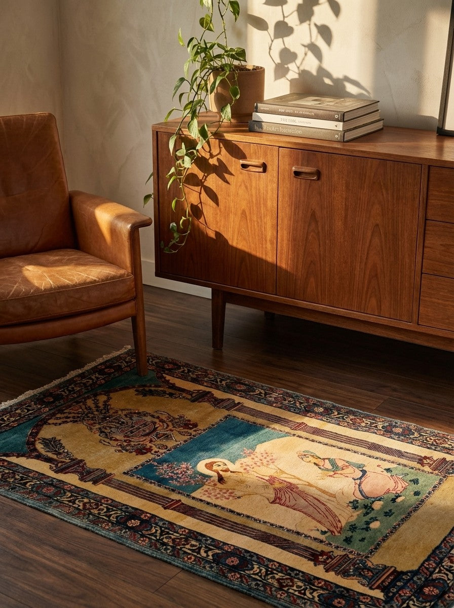 Semnan — Hand-knotted, 104x164 cm, Beige, 100% Virgin Wool | Back view