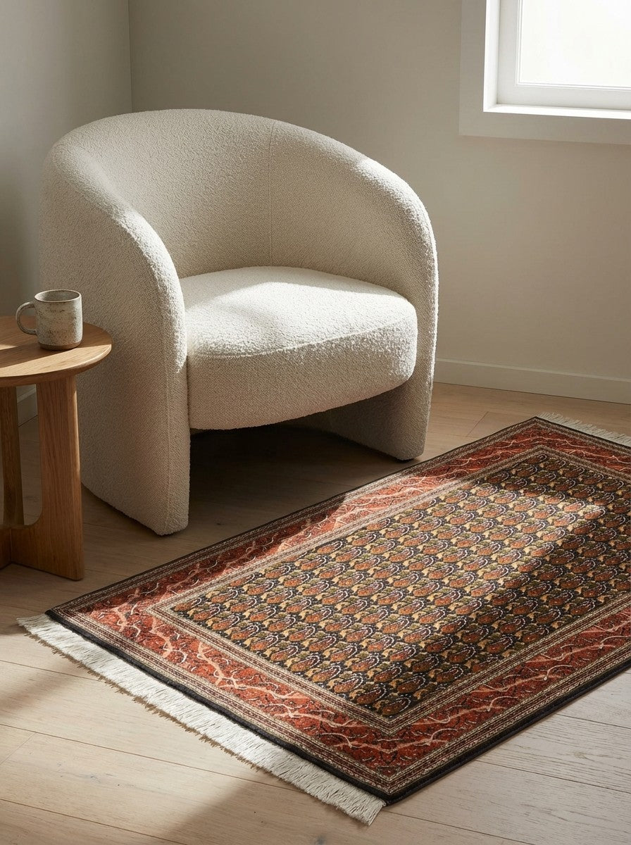 Tabriz 50 Raj — Hand-knotted, 102x151 cm, Black, 100% Virgin Wool | Detail view
