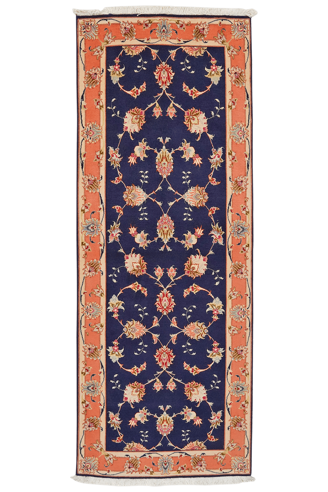 Tabriz 50 Raj — Hand-knotted, 76x200 cm, Blue, 95% Schurwolle, 5% Seide | Main view