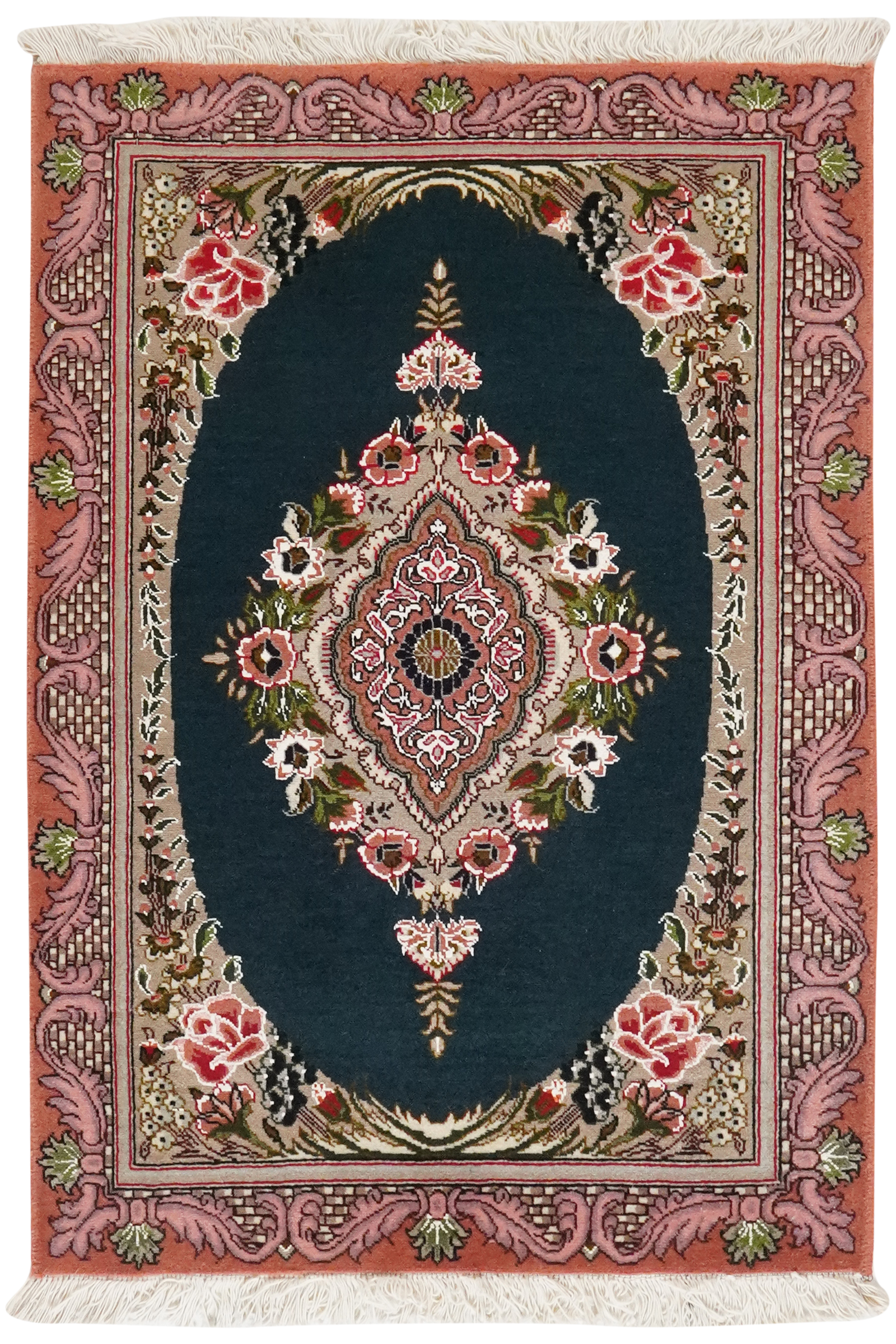 Tabriz 50 Raj — Handgefertigt, 89x62 cm, Rosa, 100% Virgin Wool | Main view