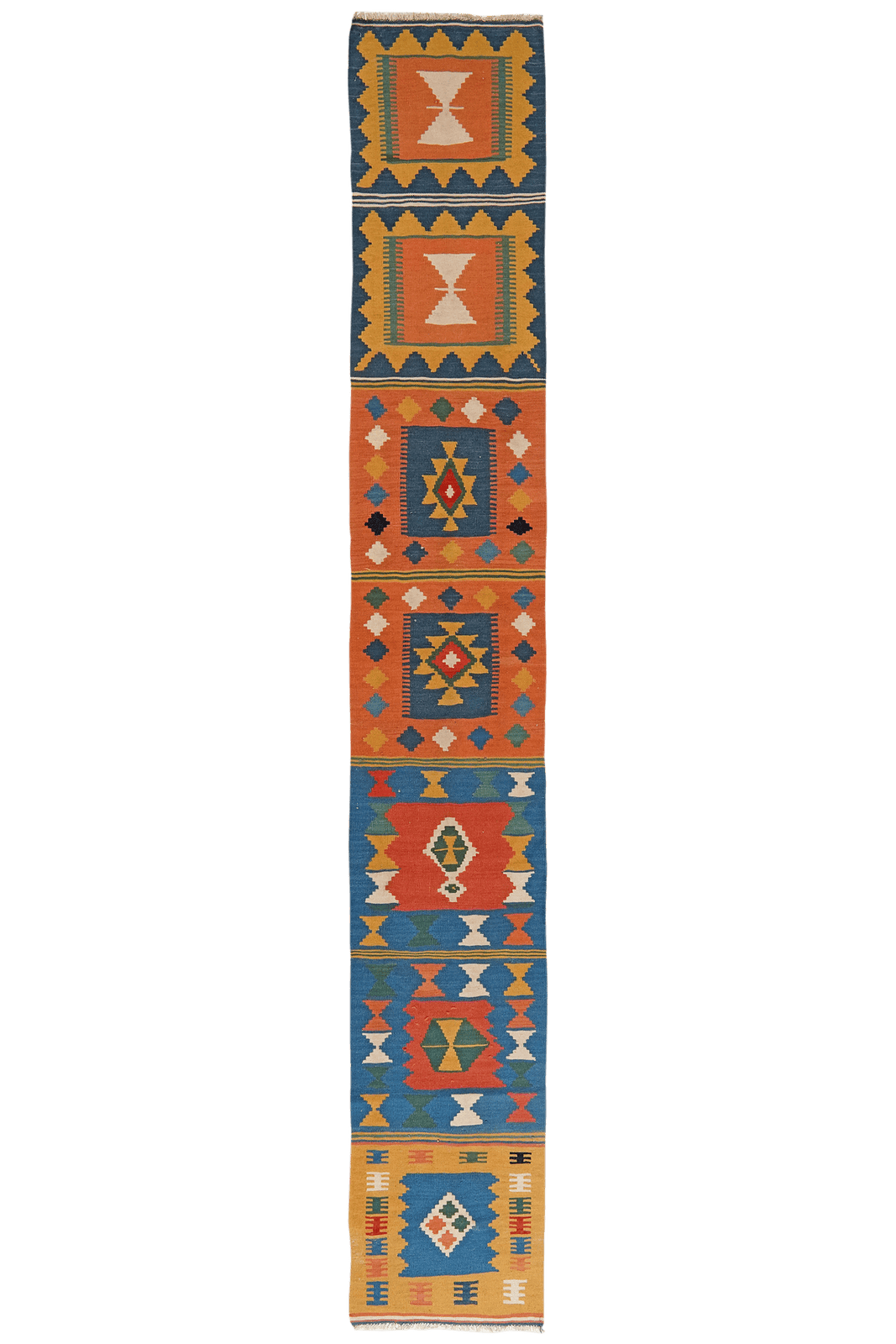 Kelim Gashgai — Handmade, 52x355 cm, Blue, 100% Virgin Wool | Main view