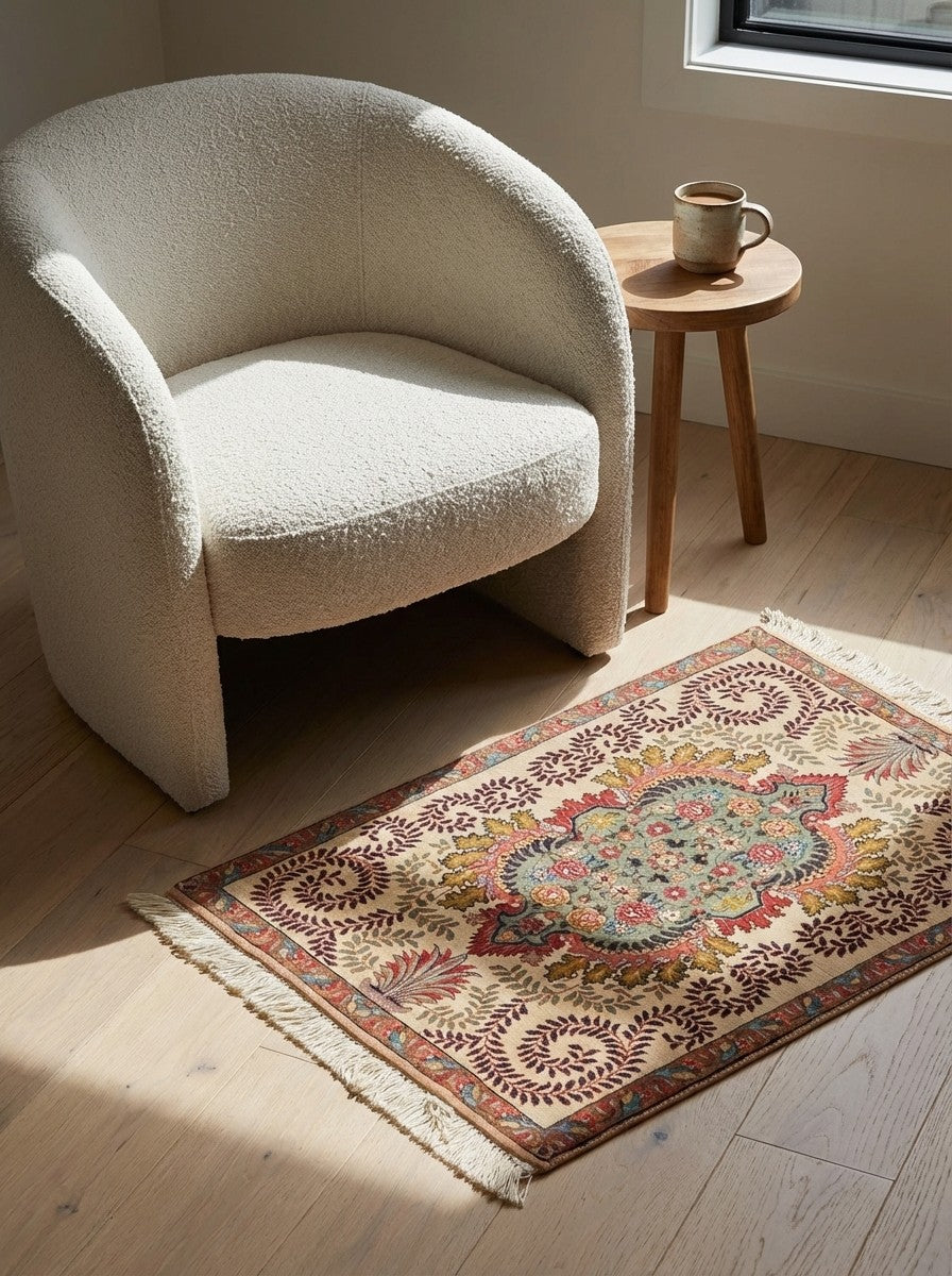 Tabriz Old — Hand-knotted, 63x84 cm, Beige, 100% Virgin Wool | Detail view