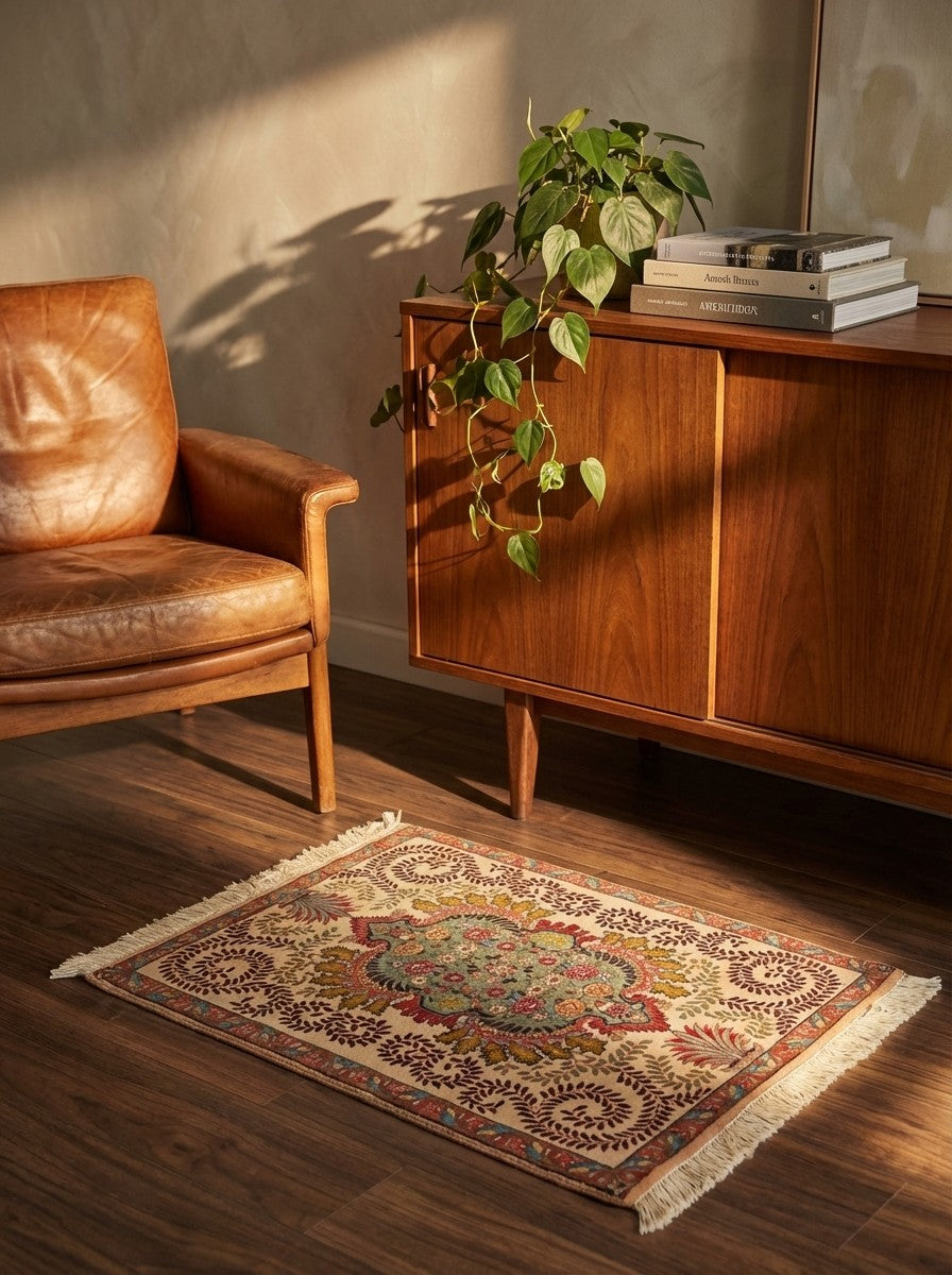 Tabriz Old — Hand-knotted, 63x84 cm, Beige, 100% Virgin Wool | Back view