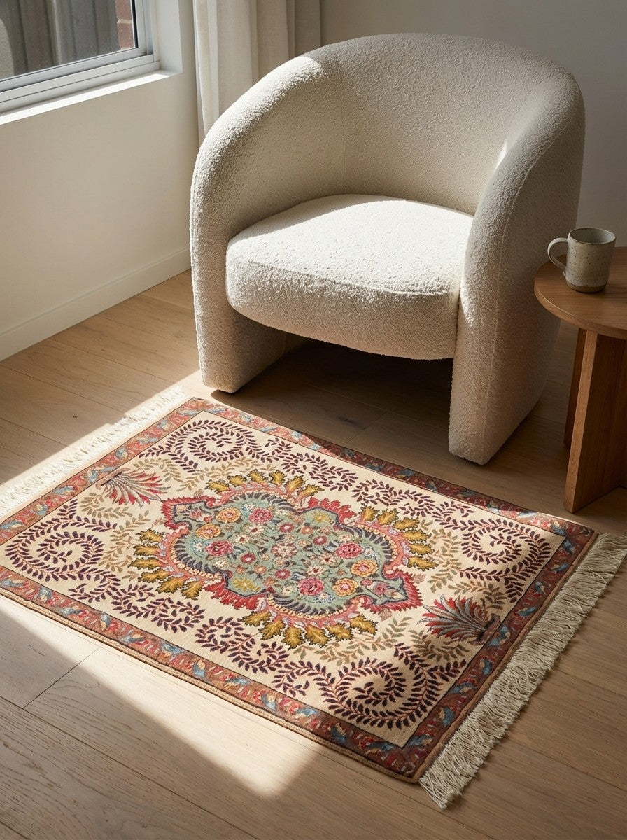 Tabriz Old — Hand-knotted, 64x84 cm, Beige, 100% Virgin Wool | Detail view