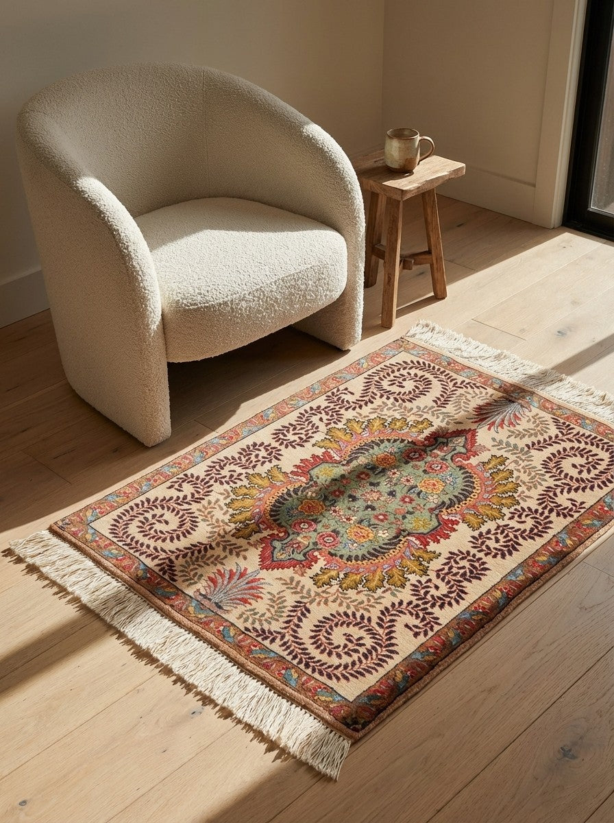 Tabriz Old — Hand-knotted, 64x82 cm, Beige, 100% Virgin Wool | Detail view