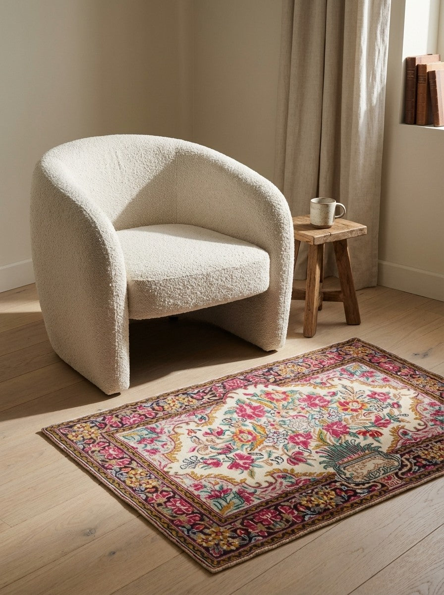 Kirman — Hand-knotted, 89x57 cm, Beige, 100% Virgin Wool | Detail view