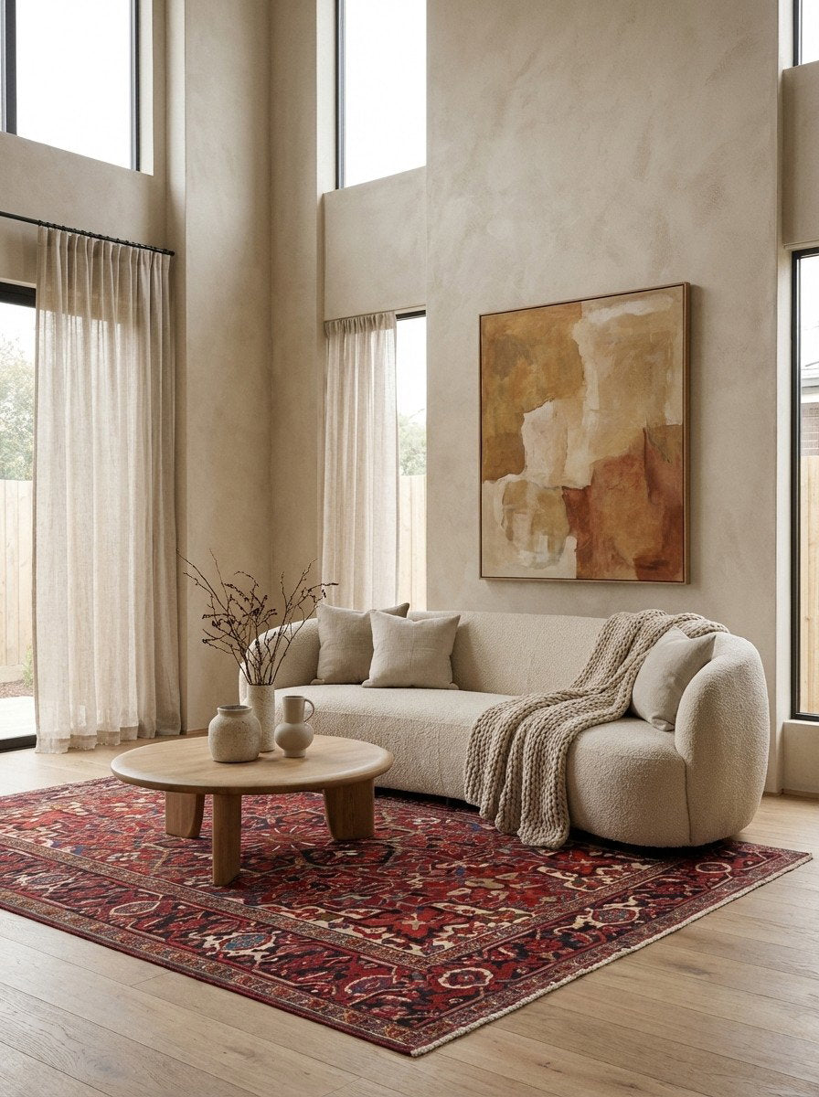 Heriz — Handgefertigt, 194x145 cm, Blau, 100% Virgin Wool | Detail view