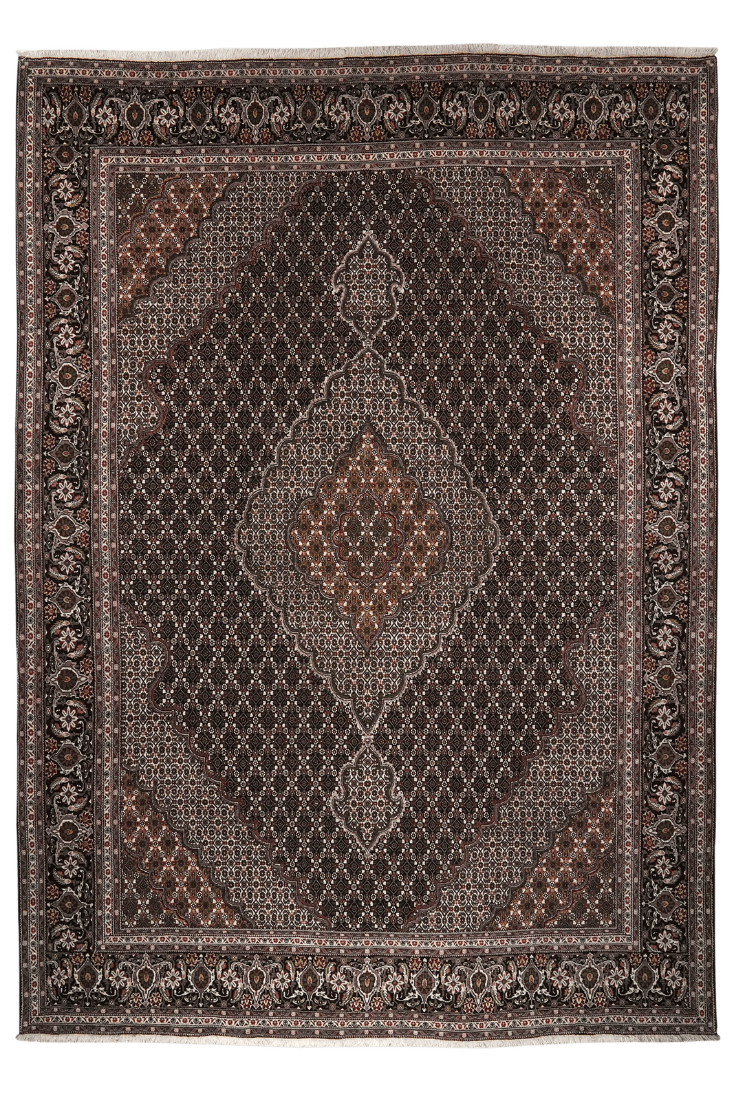 Tabriz 40 Raj — Hand-knotted, 252x358 cm, Black, 100% Virgin Wool | Main view