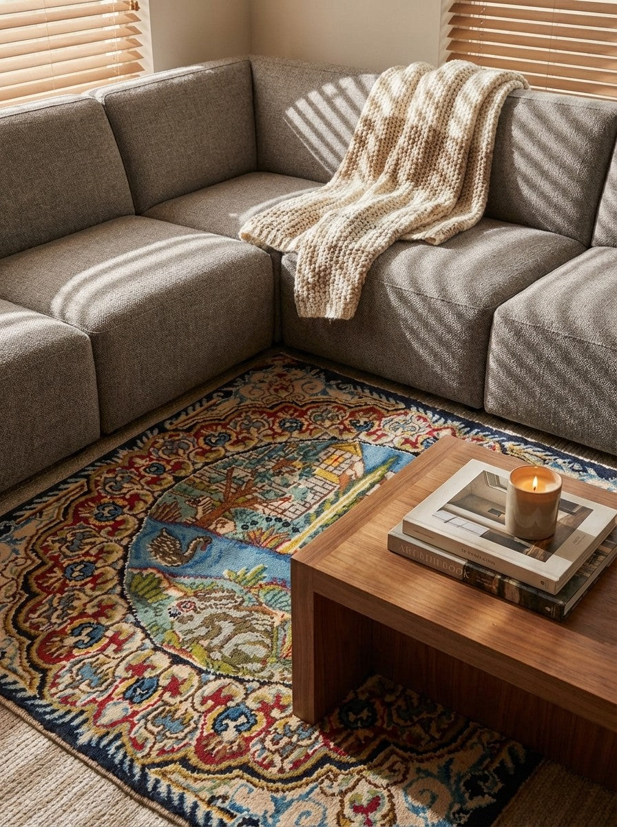 Kirman — Hand-knotted, 54x54 cm, Multicolor, 100% Virgin Wool | Back view