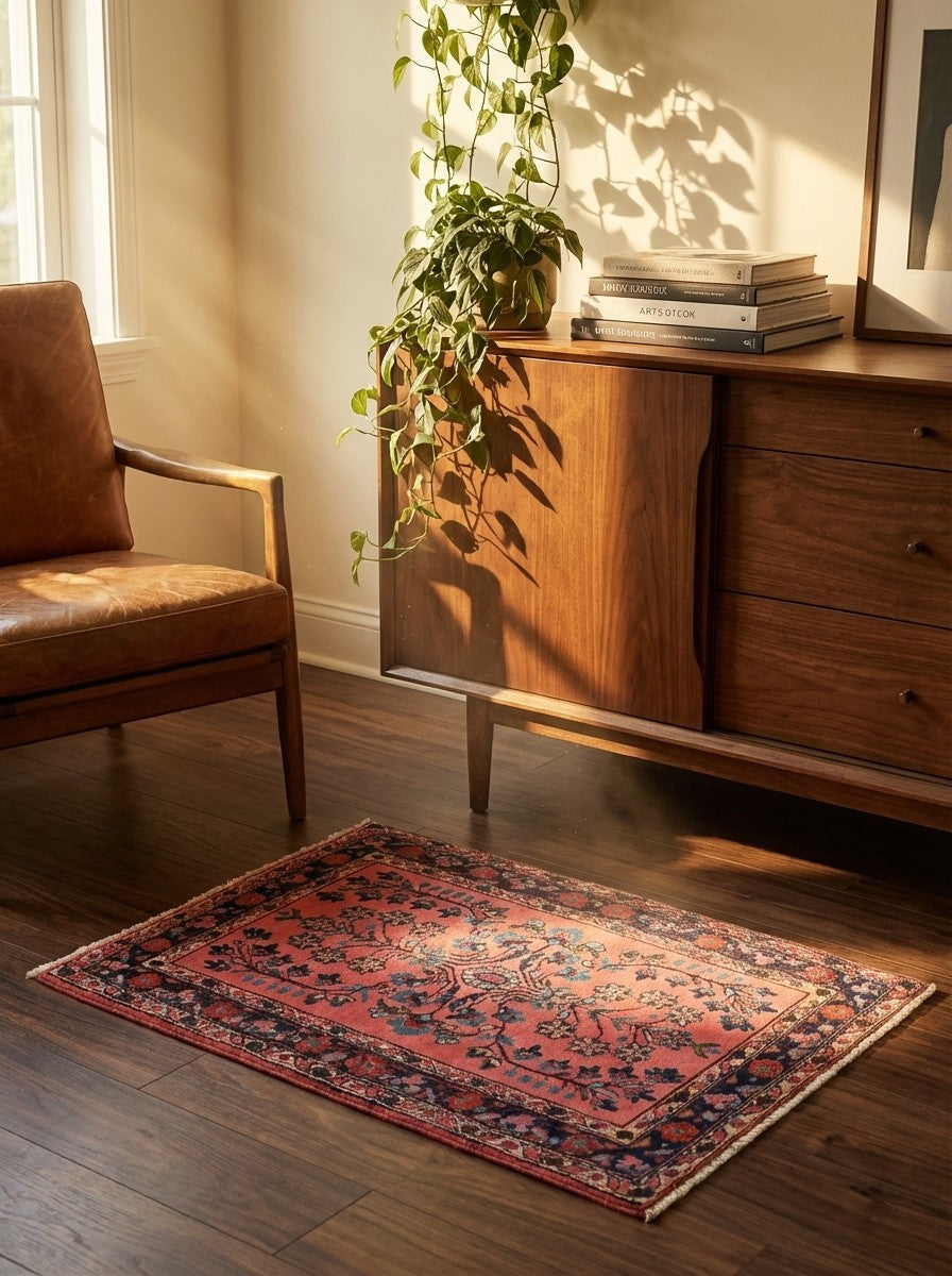 Sarough — Hand-knotted, 60x85 cm, Red, 100% Virgin Wool | Back view