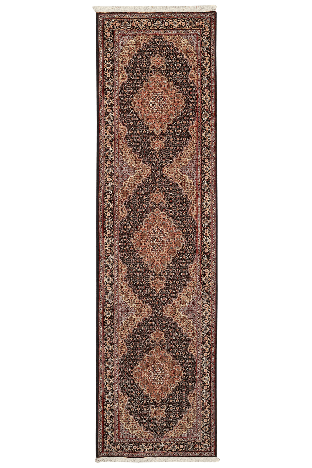 Tabriz 50 Raj — Hand-knotted, 79x296 cm, Black, 100% Virgin Wool | Main view