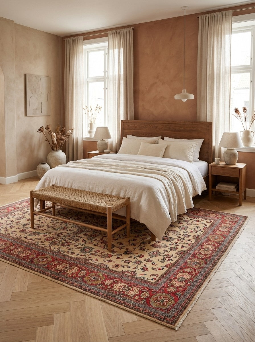 Sarough — Hand-knotted, 220x312 cm, Beige, 100% Virgin Wool | Detail view