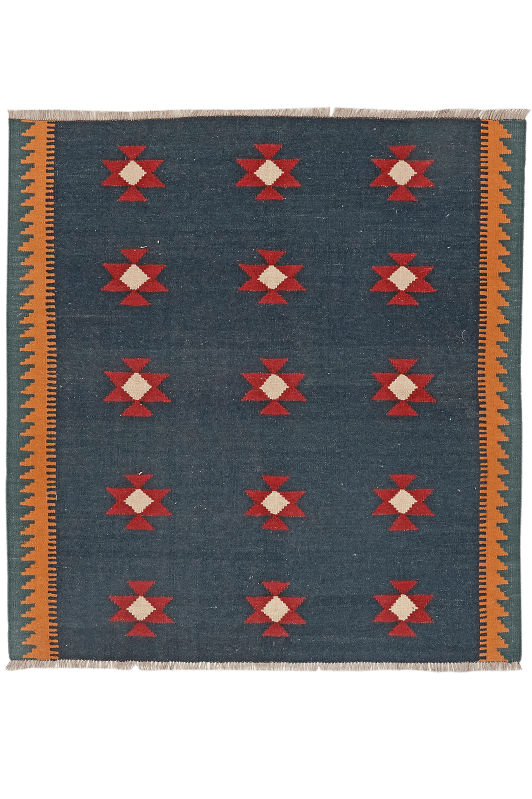 Kelim Gashgai — Handmade, 126x129 cm, Blue, 100% Virgin Wool | Main view