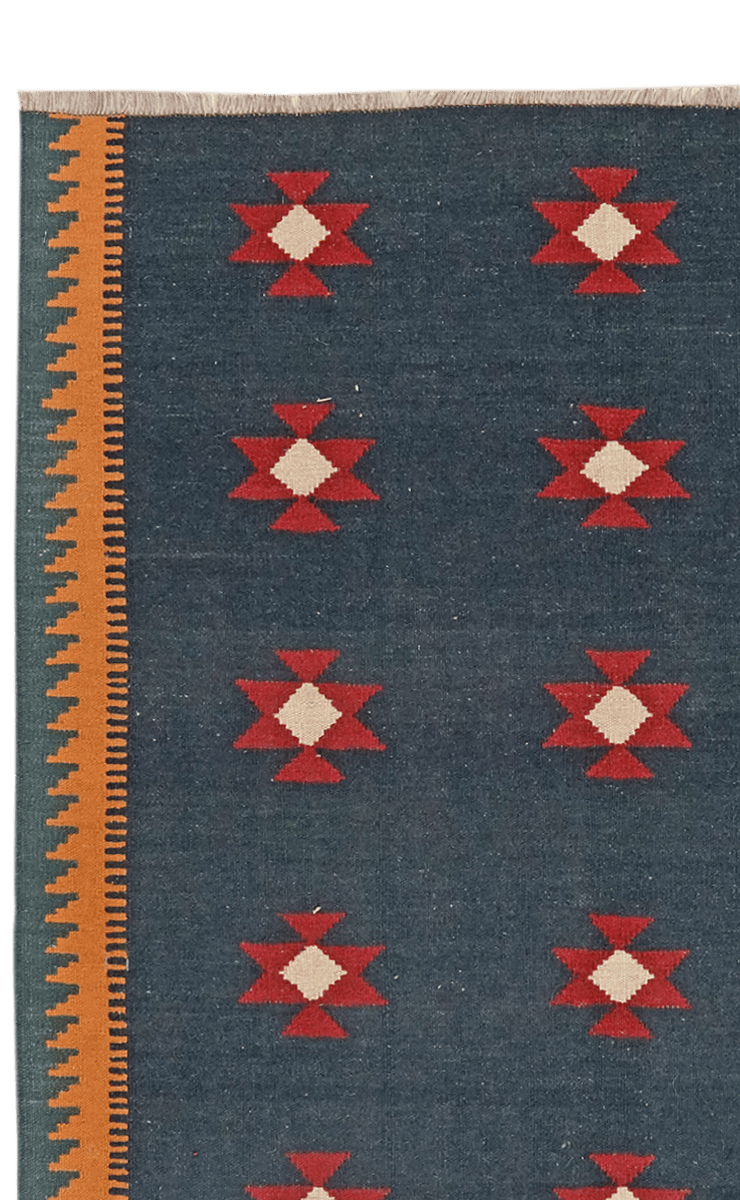 Kelim Gashgai — Handmade, 126x129 cm, Blue, 100% Virgin Wool | View 3