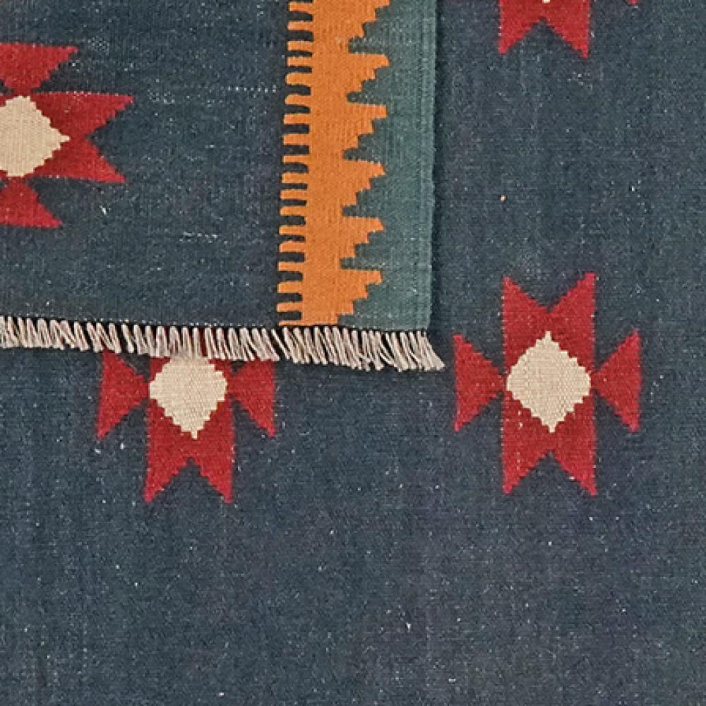 Kelim Gashgai — Handmade, 126x129 cm, Blue, 100% Virgin Wool | View 6