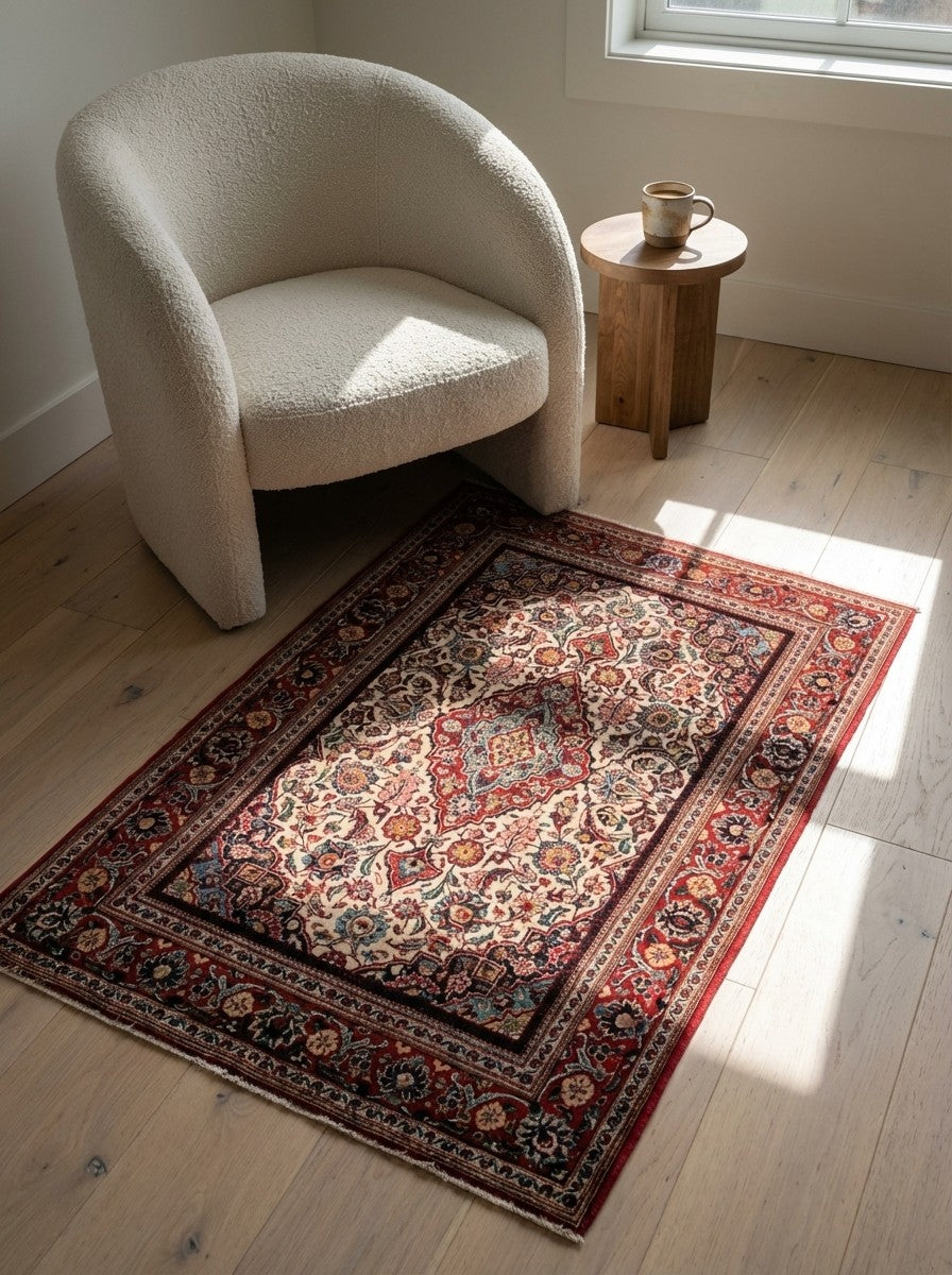 Kashan — Hand-knotted, 108x158 cm, Brown, 100% Virgin Wool | Detail view