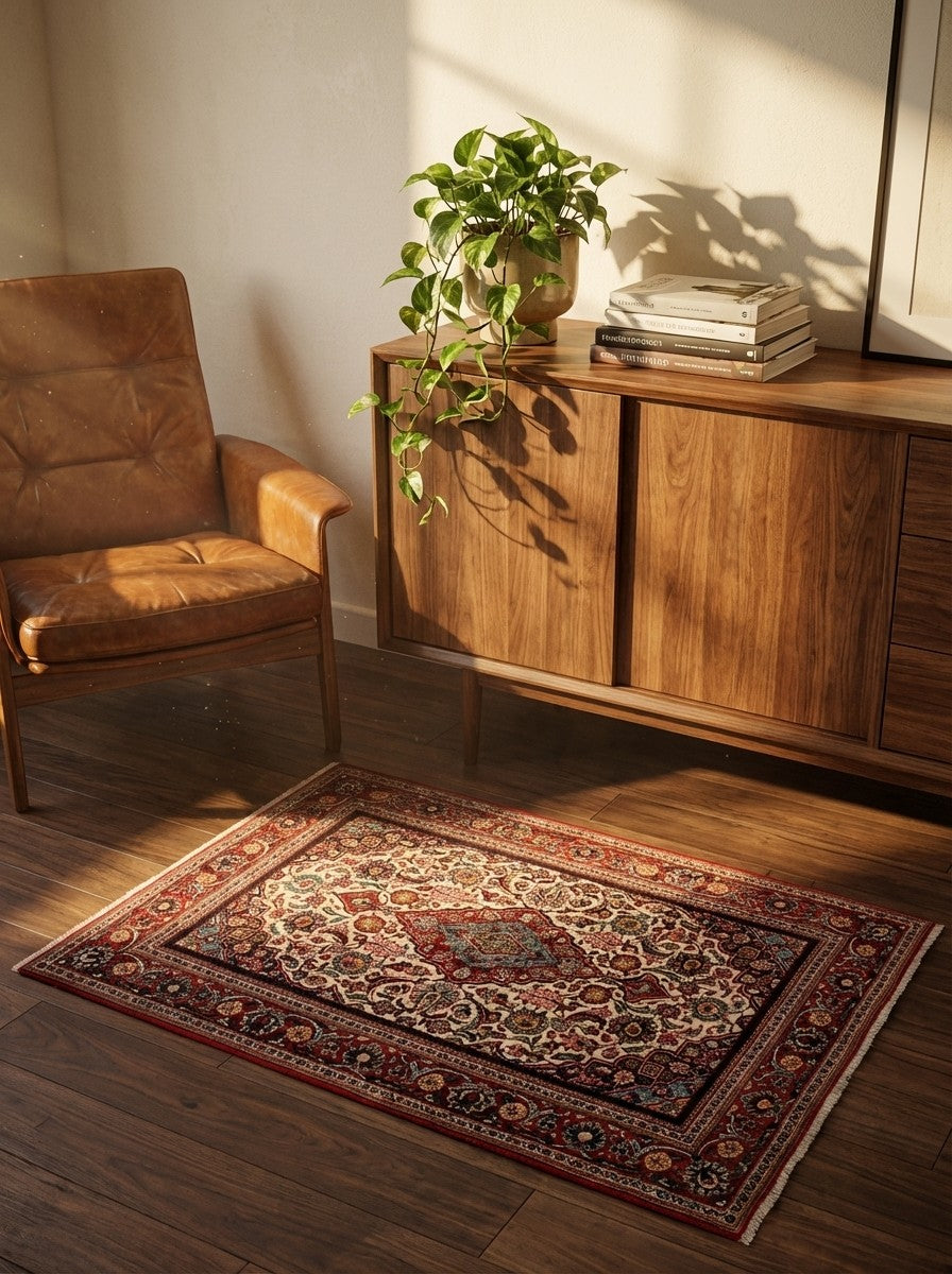 Kashan — Hand-knotted, 108x158 cm, Brown, 100% Virgin Wool | Back view