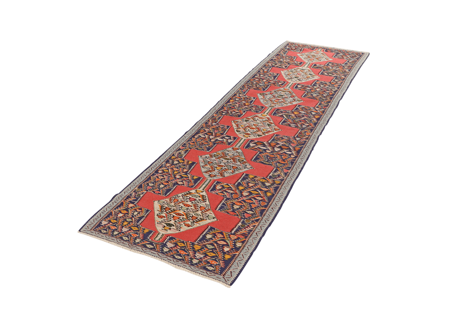 Kelim Senneh — Handmade, 80x298 cm, Red, 100% Virgin Wool | View 5