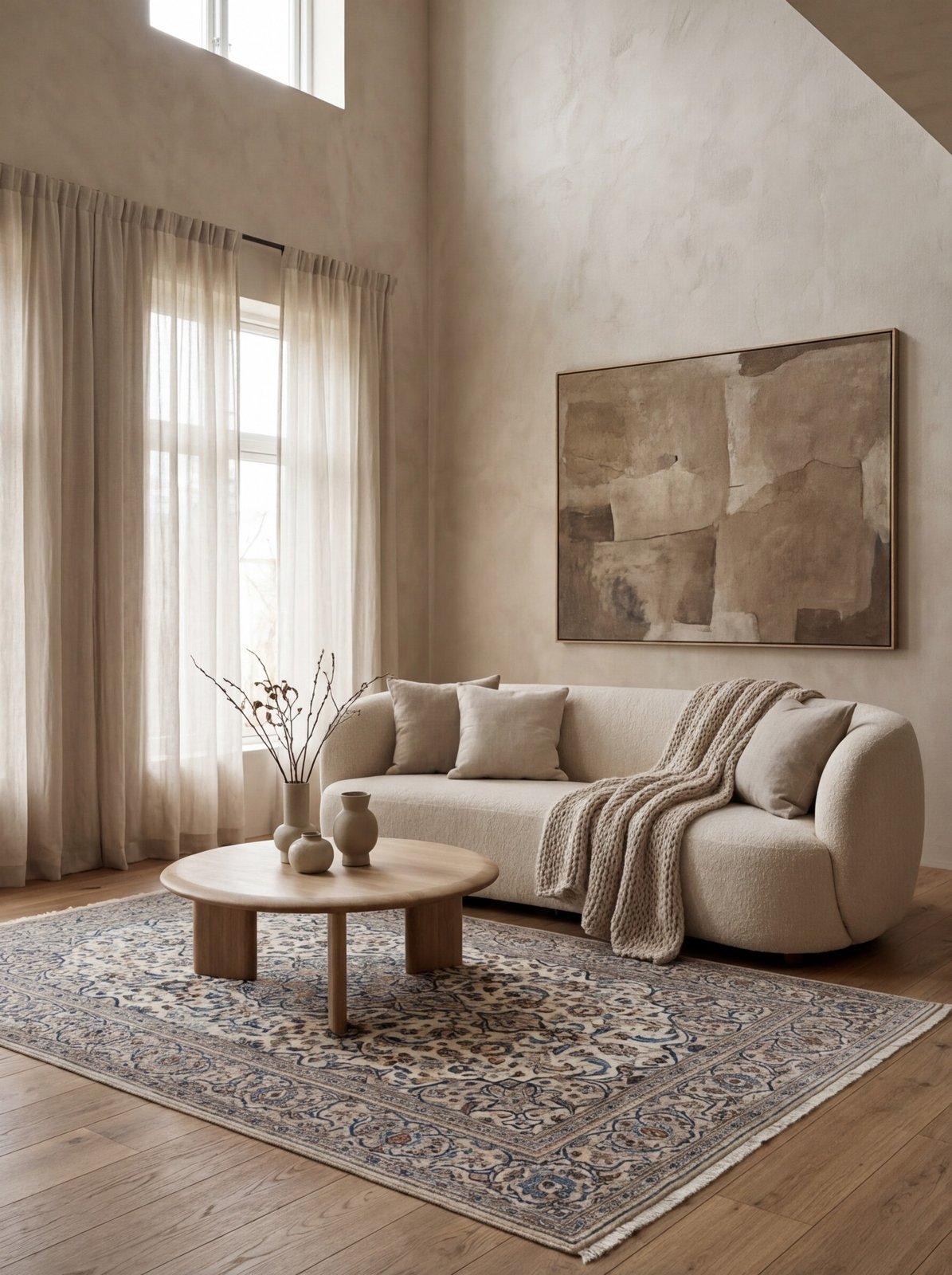 Kashan — Hand-knotted, 135x213 cm, Beige, 100% Virgin Wool | Detail view