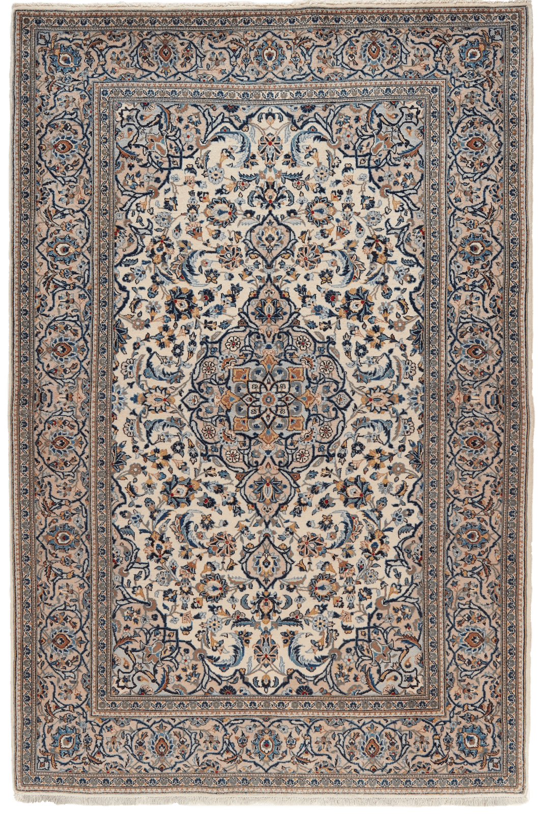 Kashan — Hand-knotted, 135x213 cm, Beige, 100% Virgin Wool | Main view
