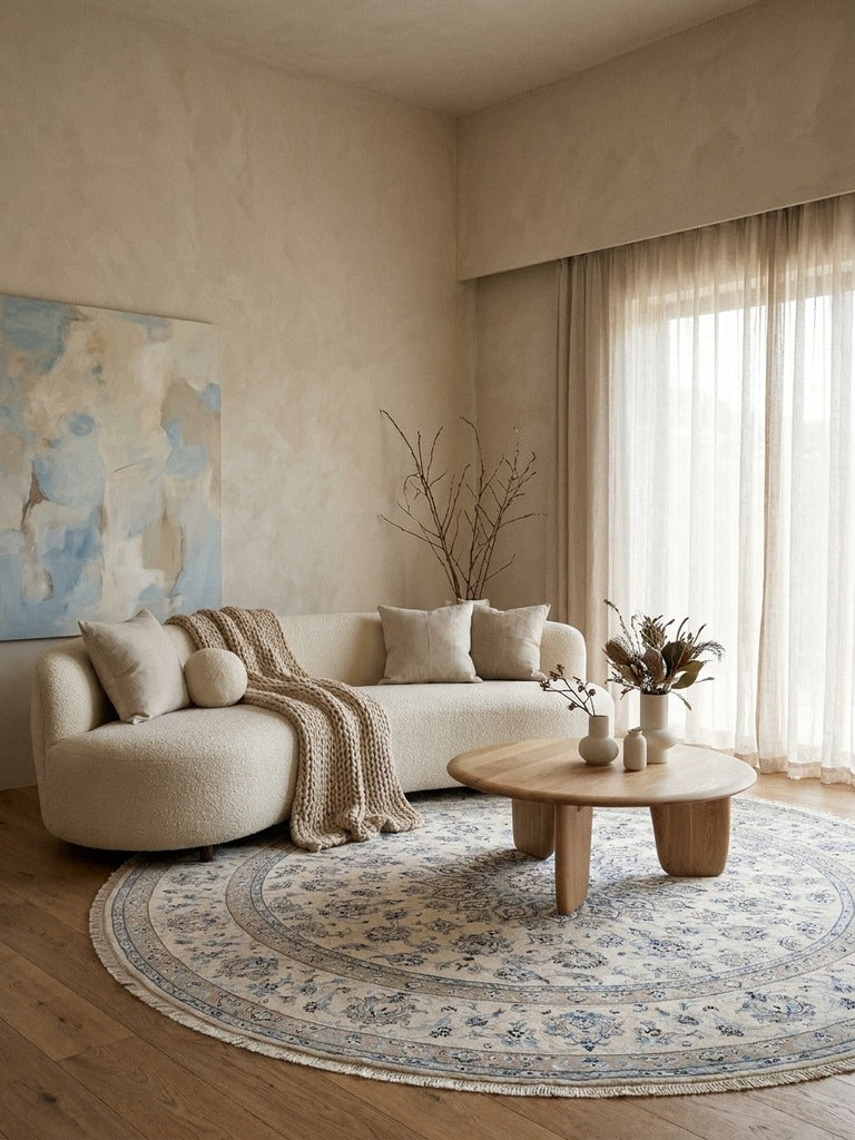 Nain — Hand-knotted, 250x250 cm, Beige, 100% Virgin Wool | Back view