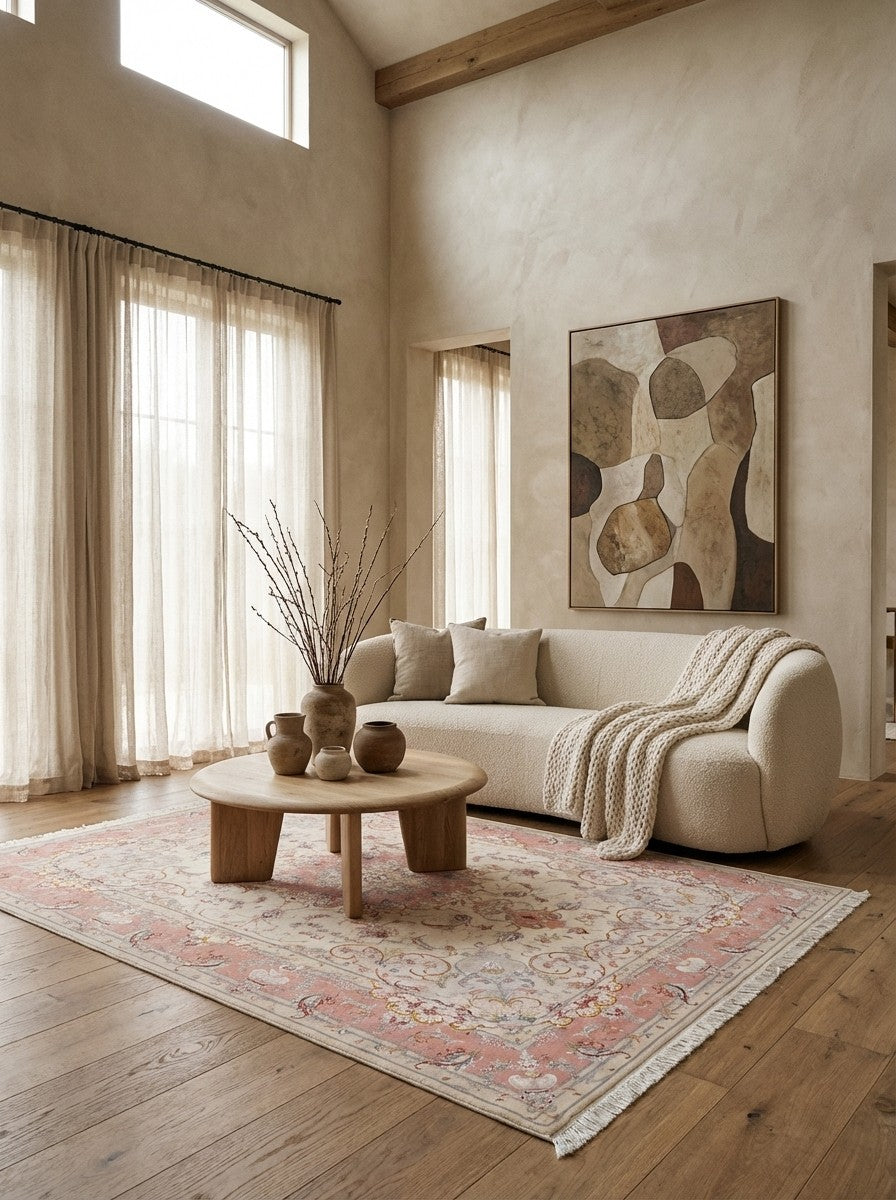 Tabriz 50 Raj — Hand-knotted, 152x209 cm, Beige, 90% Schurwolle, 10% Seide | Detail view