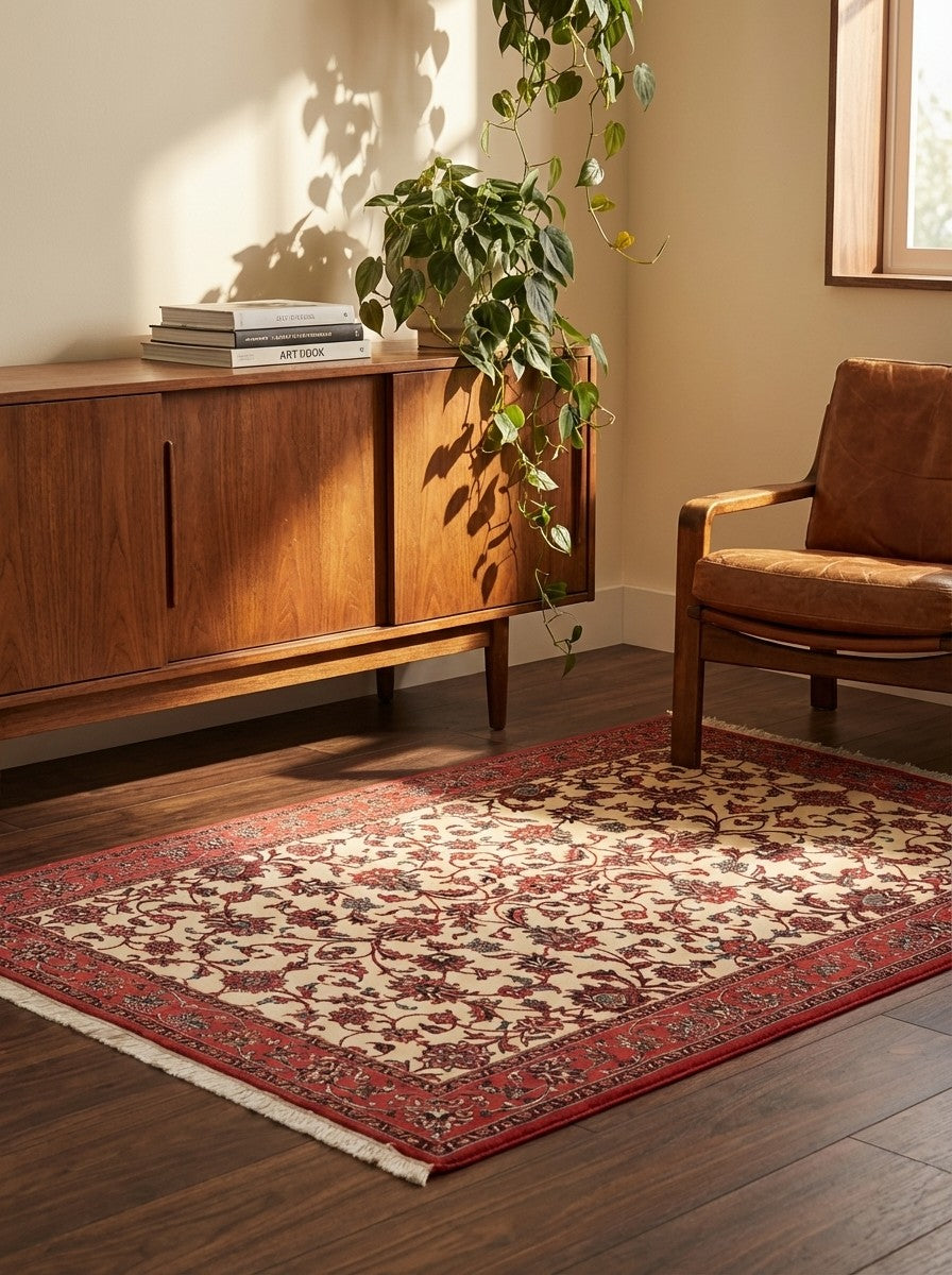 Bidjar — Hand-knotted, 113x171 cm, Beige, 95% Schurwolle, 5% Seide | Back view