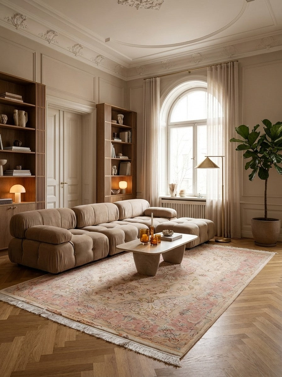 Tabriz 50 Raj — Hand-knotted, 169x243 cm, Beige, 100% Virgin Wool | Back view