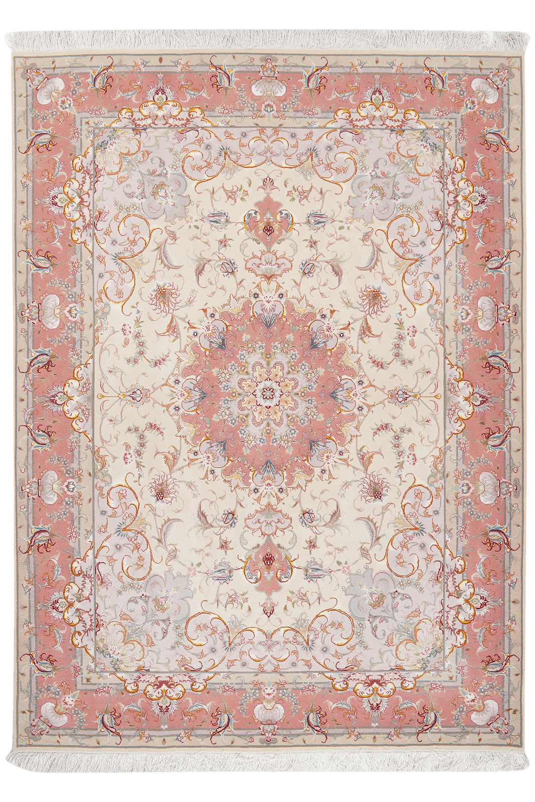 Tabriz 50 Raj — Hand-knotted, 150x208 cm, Beige, 90% Schurwolle, 10% Seide | Main view