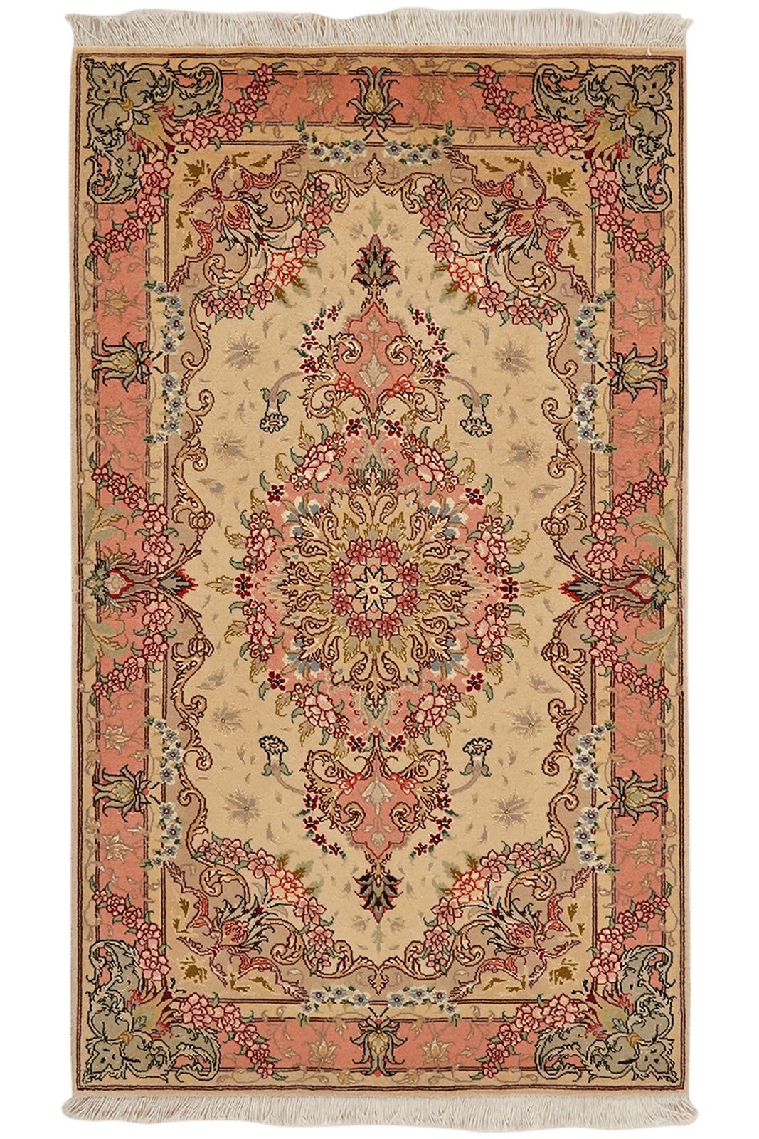 Tabriz 50 Raj — Hand-knotted, 77x131 cm, Beige, 70% Schurwolle, 30% Seide | Main view