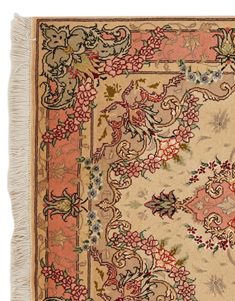 Tabriz 50 Raj — Hand-knotted, 77x131 cm, Beige, 70% Schurwolle, 30% Seide | View 3