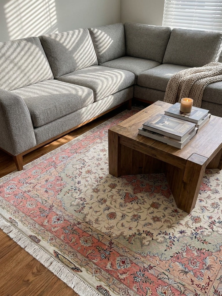 Tabriz 50 Raj — Hand-knotted, 204x204 cm, Beige, 80% Schurwolle, 20% Seide | Back view