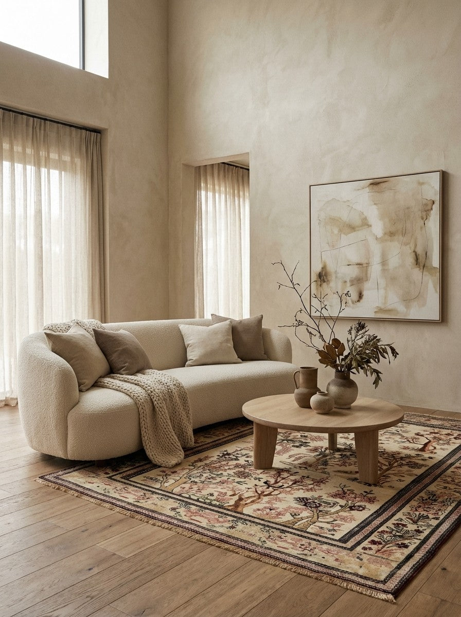 Teheran — Hand-knotted, 140x200 cm, Beige, 100% Virgin Wool | Detail view