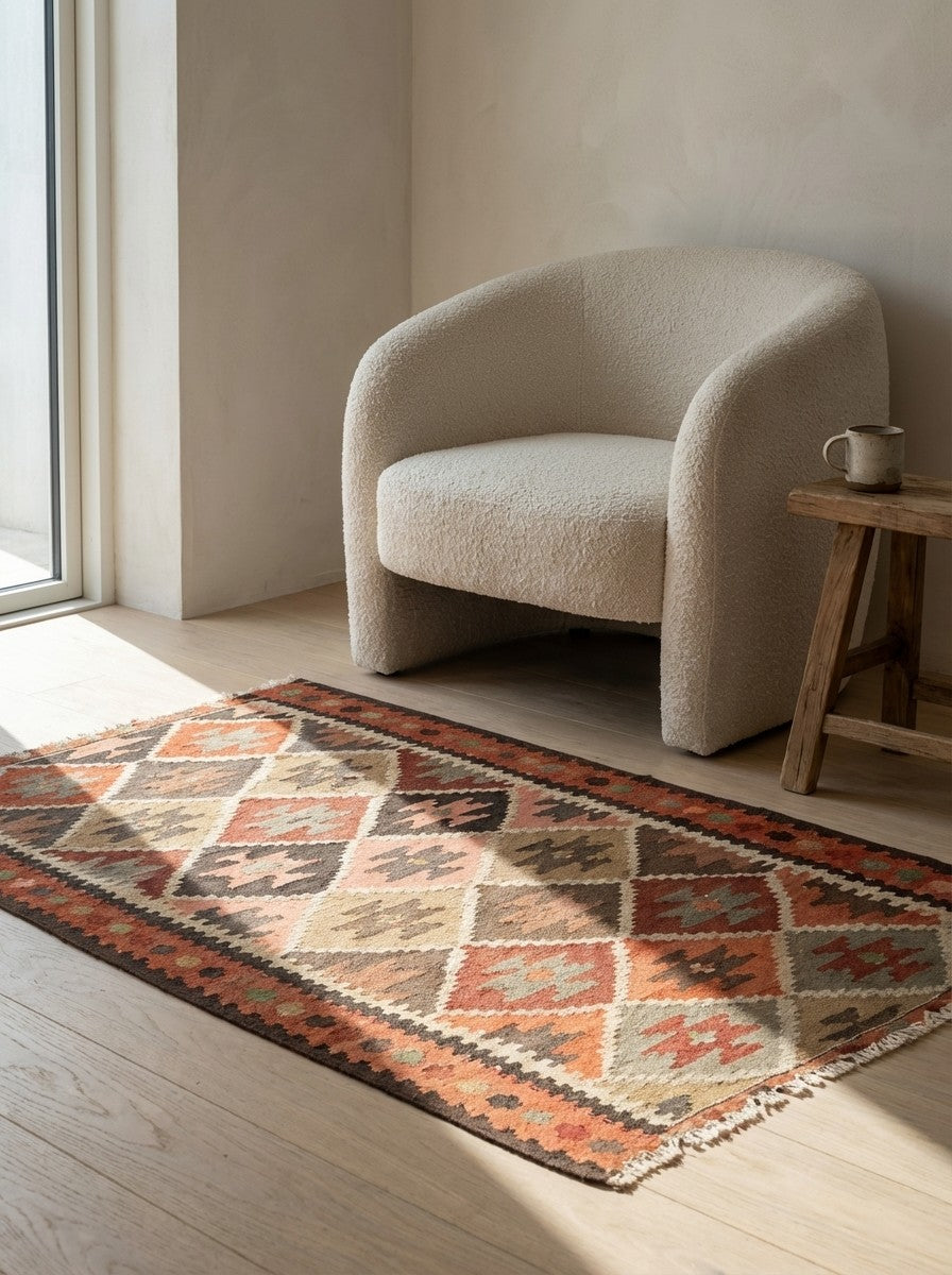 Kelim Harssin — Handmade, 97x159 cm, Beige, 100% Virgin Wool | Detail view