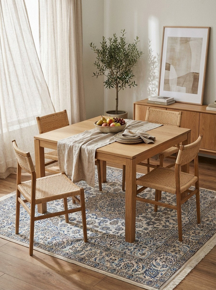 Nain 9La — Handgefertigt, 211x197 cm, Beige,blau, 100% Virgin Wool | Detail view