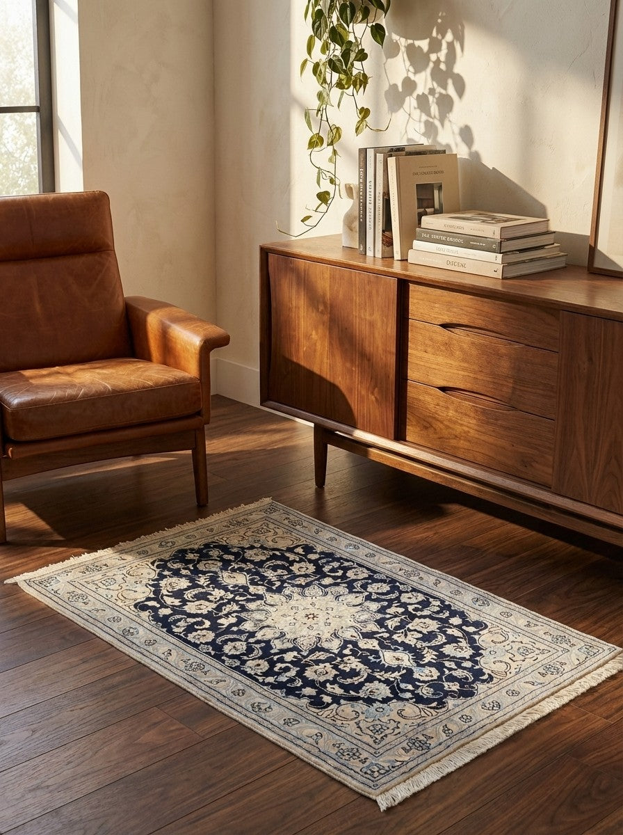 Nain 9La — Hand-knotted, 90x153 cm, Blue, 100% Virgin Wool | Back view