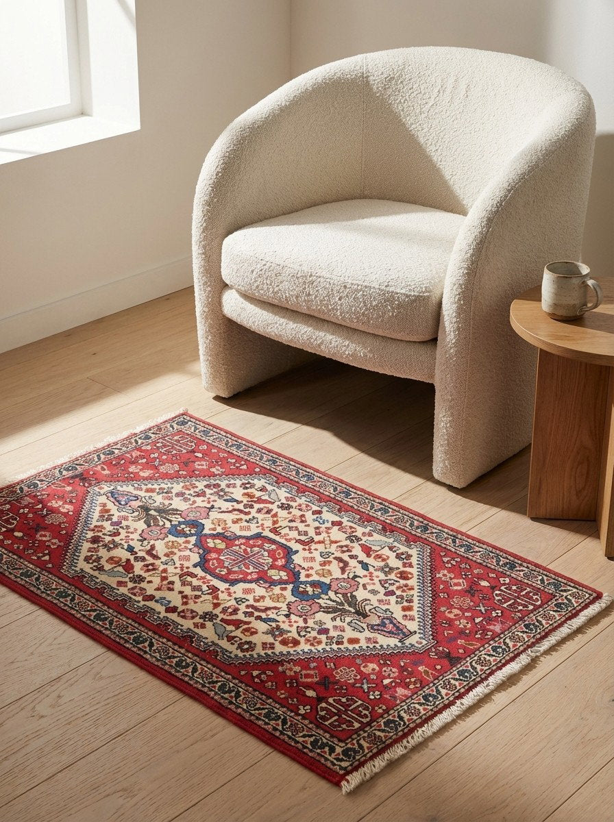 Abadeh — Handgefertigt, 102x61 cm, Beige, 100% Virgin Wool | Detail view