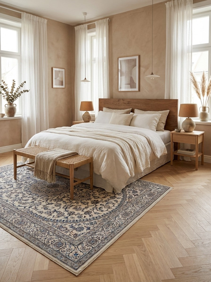 Nain 9La — Hand-knotted, 181x285 cm, Beige, 100% Virgin Wool | Detail view
