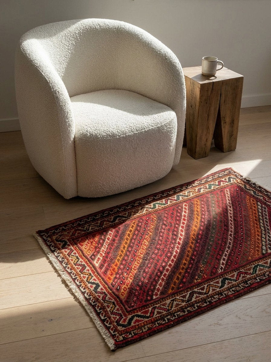 Shiraz — Handgefertigt, 97x75 cm, Beige, 100% Virgin Wool | Detail view