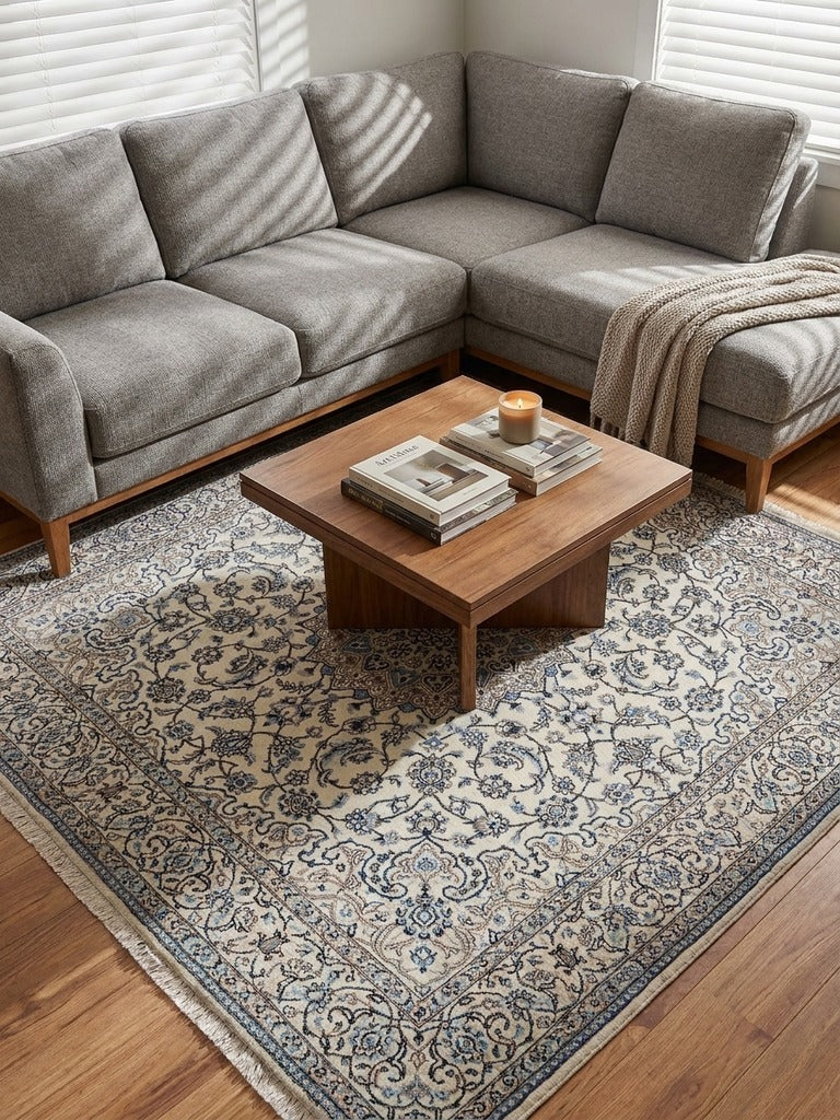 Nain 9La — Hand-knotted, 199x207 cm, Beige, 100% Virgin Wool | Back view
