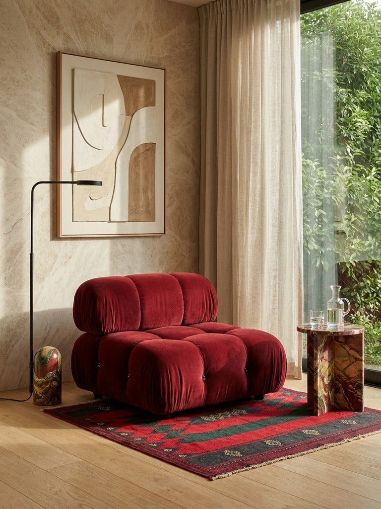 Kelim Afshar — Handmade, 114x120 cm, Red, 100% Virgin Wool | Detail view
