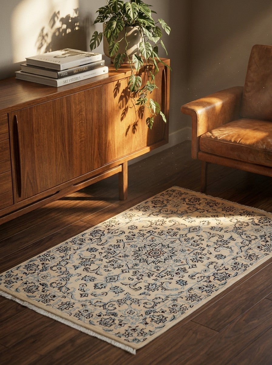 Nain 9La — Hand-knotted, 77x125 cm, Beige, 100% Virgin Wool | Back view