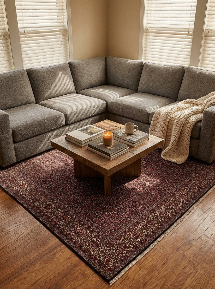 Bidjar Bookan — Handgefertigt, 204x204 cm, Beige, 95% Schurwolle, 5% Seide | Back view