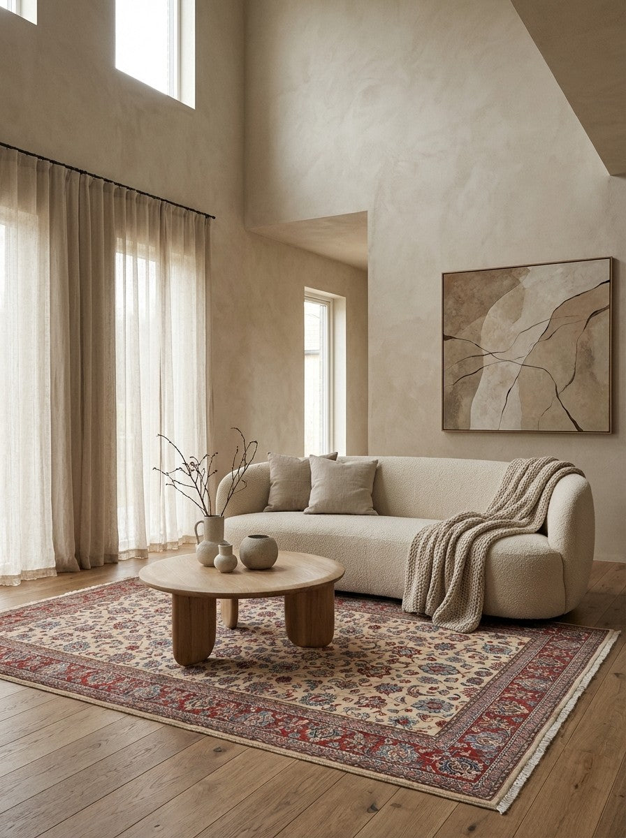 Sarough — Hand-knotted, 144x245 cm, Beige, 100% Virgin Wool | Detail view