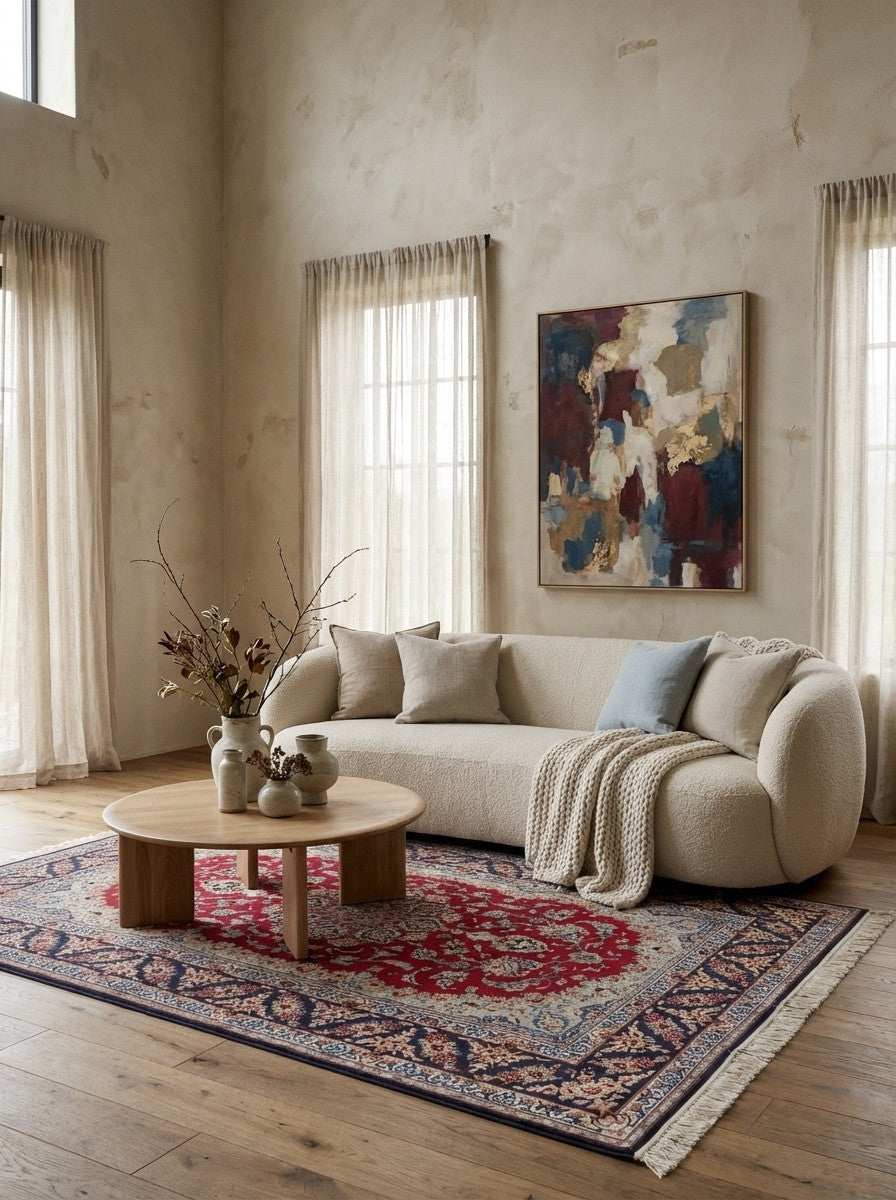 Isfahan — Hand-knotted, 128x204 cm, Red, 95% Schurwolle, 5% Seide | Detail view