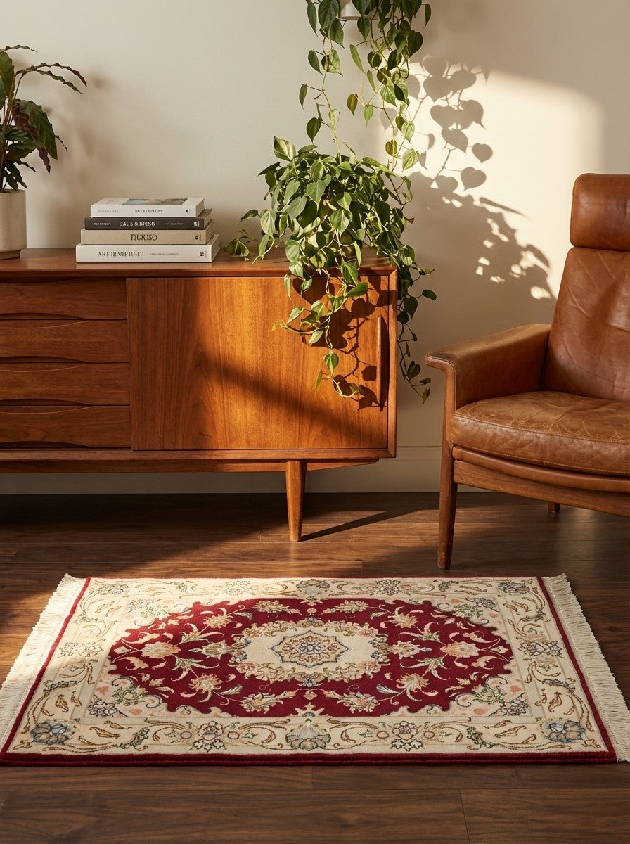 Tabriz 50 Raj — Hand-knotted, 62x93 cm, Red, 100% Virgin Wool | Back view